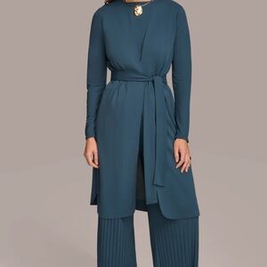 Women's Blue Short Sleeve Top , pants , cardigan and belted cardigan